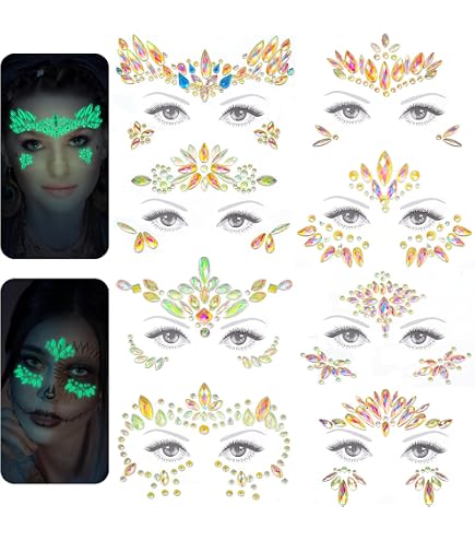8 Stück Glitzersteine Für Gesicht & Körper | Strass-Aufkleber Wasserfest Für Karneval & Party