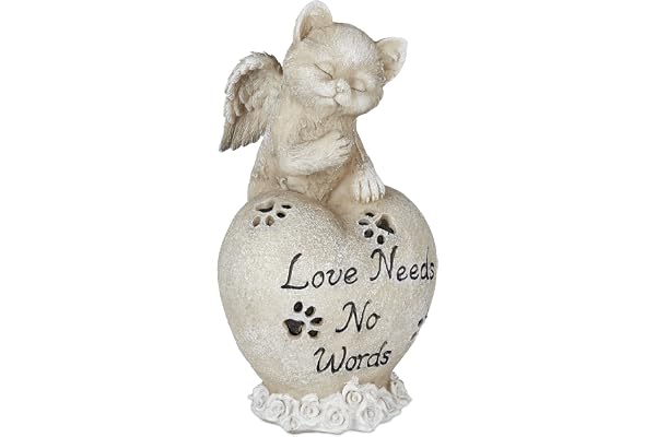 Relaxdays Décoration pour la Tombe de Votre félin, en Forme de cœur, Chat ailé, résistant aux intempéries, crème