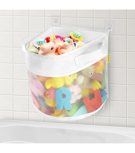 JIANWEI Badespielzeug-Organizer Mit 3 Fächern – Netz-Aufbewahrungstasche 67x14x21 Cm, Mit 4 Haken