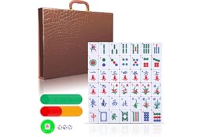 ORIENTOOLS Chinese Mahjong Game Set - 3.5cm Large Mah Jongg Set - Green Mahjong Tiles Set Contains 144 Melamine Tiles, 2 Spare Tiles