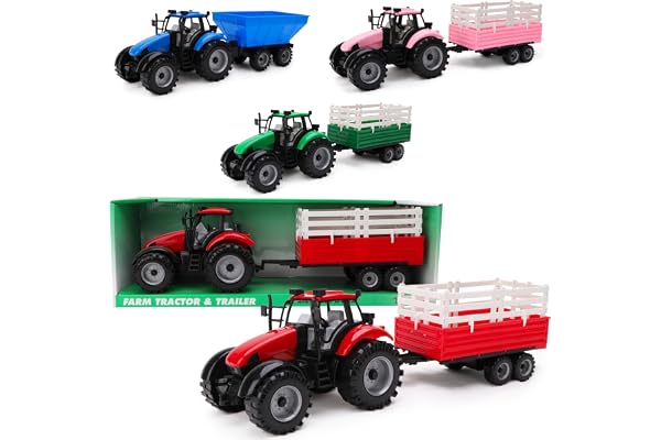 Toyland® - Tracteur de Ferme à Friction avec remorque - Jouets de Ferme pour garçons (Rouge)