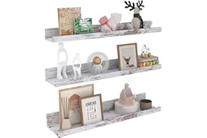 EXYGLO Mensola da Muro in Legno MDF 60 cm, Salvaspazio per Soggiorno, Cucina, Bagno, Set 3 Bianca Rustica (Betulla)