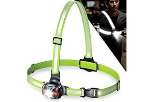 ISEYOU Running Lights for Runners, 500 Lumens 45° Adjustable Running Light with 360° Reflective Straps, IPX4 Waterproof Rechargeable Chest Running Light Vest for Night Running Hiking, 4-16h Use Time