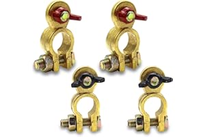 KUBOWAI Clips de Batterie, Clips de Batterie de Voiture, Clips de Batterie, Connecteurs en laiton avec écrous à Oreilles pour Batteries de Moto, Voiture, Bateau (2 paires)