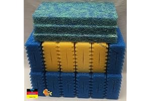 Steppan 12 Stück Filterschwämme 8 x blau und 4 x gelb -Plus- 3 Stück Biomatten passend für SunSun CBF 350 C Bio. Auch passend für Osaga, Pondlife, Atlantis und OTF.