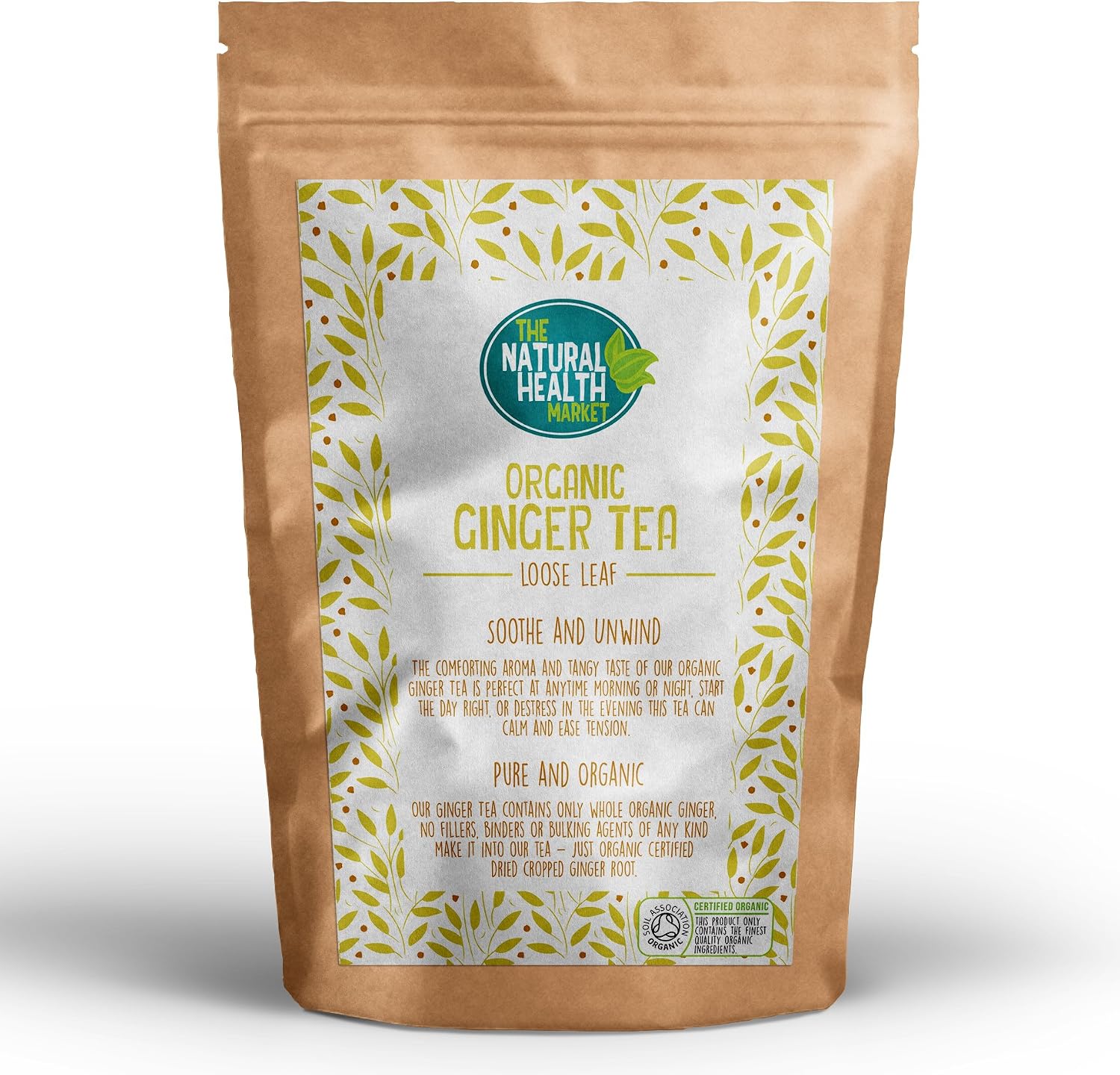 Organic Ginger Loose Leaf 200g | Soil Association Certified | Ginger Tea Organic | Made in UK | Vegan, Healthy Tea | Spiced Tea for Digestion | Climate Pledge Friendly By The Natural Health Market