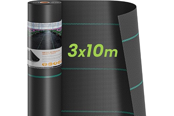 Dripex 3m x 10m Toile de Paillage, Tissu de Lutte Contre Les Mauvaises Herbes, Membrane de Jardin en Fibres de Polypropylène Tissées Anti-UV 90g/㎡, Geotextile, Tissu Perméable à l'eau, Noir