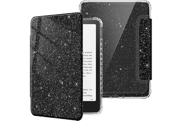 FINTIE Étui pour 7" Kindle Paperwhite (12e Génération, 2024) et Kindle Colorsoft (1re Génération, 2025/2024), Étui Transparent en TPU Souple Housse Veille/Réveil Auto, Noir Pailleté