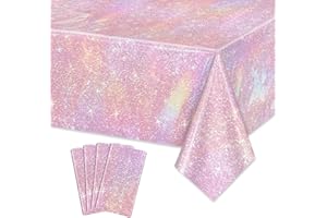 APUXXJUPA Pink Glitter Table Cloth, 4 Pack Light Pink Tablecloths for Girls Young Lady Birthday Party Supplies Bridal Wedding Decorations, 130 x 220 cm
