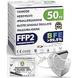 ADESTE - 50 Mascherine FFP2 Bianche Certificate CE, filiera controllata, elastici comodi, anallergici e regolabili. Sicura: f