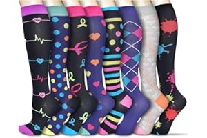 beusilay 8 Paires Bas de Contention Femme Homme Chaussettes de Contention (15-20 mmHg) Chaussettes de Compression pour Sport fitness Infirmiere course cyclisme Vols randonnée voyages