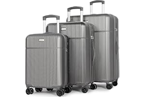 H.YEED Luggage Sets Suitcase Carry On Hand Cabin ABS Hard Shell 4 Double Spinning Wheels TSA Lock Small/Medium/Large Luggage Suitcase - 3 Piece Set (20"/24"/28") (Classic Grey, 3 Pcs Set (20" 24" 28"))