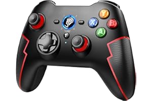 EasySMX Manette PS3 PC iOS Android sans Fil, Manette PC sans Fil Rechargeable, Manette Switch Pro Bluetooth, Compatible pour PC Windows, Téléphones Android iOS, Android TV Box et Tesla(Noir+Rouge)