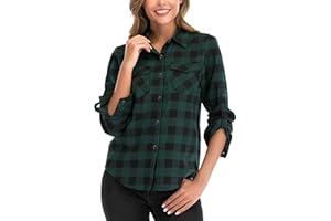 Enjoyoself 100% Cotone Donna Camicia a Quadri Flanella Blusa Casual Manica Lunga Capo Classico Shirts Tops