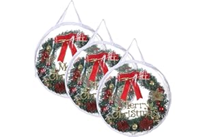 TOLIDA 3pcs 61cm/24" Clear Wreath Storage Bag with Handles - Round Christmas Wreath Garlands Storage Containers, Zipper Storage Carry Bag for Xmas Season, White