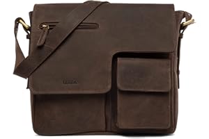 LEABAGS Borsa a Tracolla in Pelle per Uomo e Donna | Borsa per Laptop in Vera Pelle fino a 13 Pollici | Messenger Bag con Tracolla | Borsa da Lavoro | Trasporto e a Mano | Naturale Marrone Scuro