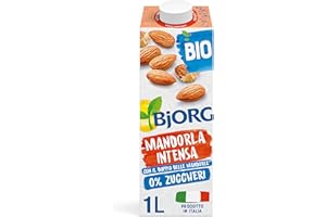 BJORG Bevanda di Mandorla Intensa Biologica 0% Zuccheri, Bevanda Vegetale a Basso Contenuto di Grassi, Ideale per Cappuccino, Senza Glutine, Gusto Intenso, Vegan, Prodotto in Italia, 1L