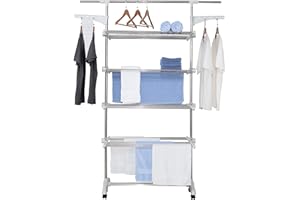 ‎TALK-POINT TALK-POINT Mobiler Turm- Wäscheständer, Wäschetrockner, Wäscheturm | 30 Meter Wäscheleine, klappbar, höhenverstellbar, mobil | mit Teleskopstange und Seitenflügel | für Innen & Außen (4 Ebenen)