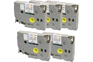 PRESTIGE CARTRIDGE 5 x kompatybilne taśmy z etykietami TZ-221 TZe-221 czarne na białym 9 mm x 8 m do Brother P-Touch PT-1000 1005 1010 3600 9600 D200 D210 D210VP D600VP E100 E3000VP E5555 0WVP H101C H101GB H105 H110 H300 H500 P700 P750W