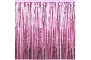 DIKO 4 Stück Lametta Vorhang, Tinsel Folie Vorhang, Folienfransen Vorhang, Dekovorhang Vorhänge, Glitzer Tinsel Curtain für Weihnachtsbaum Geburtstage Festivals Party ​Bühnendekor (Hell-Pink)