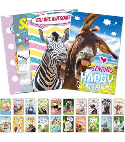 T MARIE 40 Animal Fun Fact ansichtkaarten - Bulk Thinking of You ansichtkaartpakket voor kinderen, studenten, vrienden, leraar en meer - Zeg hallo, dank u of ik mis u met kleurrijke notitiekaarten