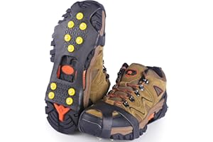 SHEEFLY Ice Grips for Shoes and Boots, Anti Slip Snow Grips Crampons Ice Cleats Traction,Upgraded Portable Crampons for Women Men Kid Hiking,Running,Walking,Fishing+4 Extra Replacement Studs