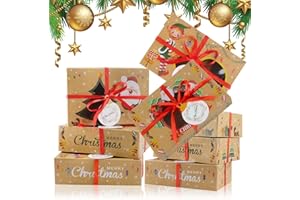 HGRGHH 12 Pezzi Scatole per Biscotti di Natale con Finestra Trasparente, 22x15x7cm Scatole Regalo di Natale, Scatola Biscotti Natale Kraft Carta, Scatola per Cupcake Dolci Cioccolatini