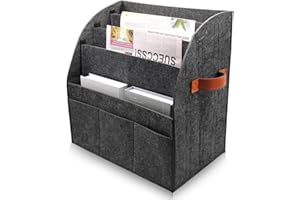 AEESRRU Zeitschriftensammler,faltbarer großer Filz Zeitungsständer, abnehmbare 4-Lagen-Trennwand, externe 3-kleine Taschen, Gläser und Telefonablagefläche, Größe 40x40x25cm