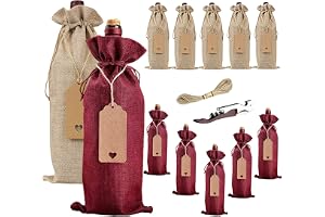 Penubuy Burlap vinpåsar med dragsko, 12-pack vinflaskskydd med etiketter och rep, återanvändbara vinpresentpåsar för festtillbehör（blandade）