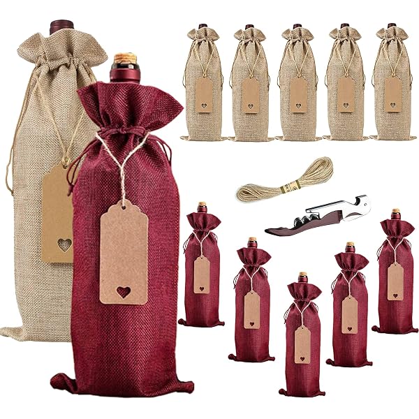 24 Sacs à Vin En Toile Réutilisables Avec Poignée - 14x30x7 Cm - Toile Polyester - Pour Cadeaux (mariage, Anniversaire, Fêtes)