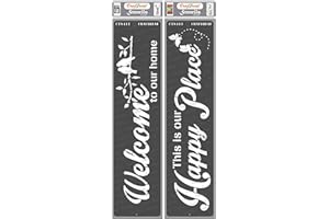 CrafTreat Home Stencils for Painting on Wood, Canvas, Paper, Fabric, Floor, Wall and Tile - Welcome to Our Home and This is Our Happy Place - 2 Pcs - 3x12 Inches Each - Reusable DIY Craft Stencils