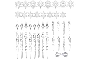 DIKO 40 sztuk dekoracji bożonarodzeniowych, zawieszki w kształcie sopli lodu, dekoracja bożonarodzeniowa, akryl płatki śniegu, dekoracja na choinkę, sople lodu, płatki śniegu, dekoracja bożonarodzeniowa, dekoracja na Boże Narodzenie