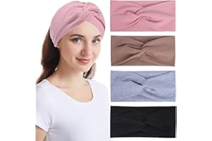 Risipu 4 Stück Stirnband Mädchen Elastische Stirnbänder Sport Headwrap Headband Stirnband Kinder Mädchen Warmes Breites Haarband (Schwarz > Braun & Hellrosa & Hellgrau, One Size)