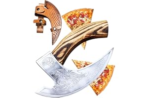 CraftTal Pizza-Axt Wikinger mit Lederschutz – Pizzamesser für echte Wikinger – Pizzaschneider-Axt perfekt als Wikinger-Dekoration – Wikinger-Axt, Pizza-Wiegemesser, Wikingermesser, Beil (White Skull)