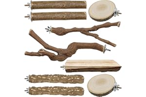Allazone 9 PCS Perchoirs Naturels pour Oiseaux, Perroquet - Jouets en Bois, Pieds, Balançoires, Échelles, Perché