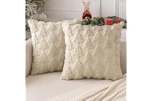 MIULEE 2er Set Kissenbezug Weihnachten 45x45, Kurz Wolle und Samt Weihnachts Kissenbezüge Deko Kissen Weihnachten Luxuriöses Winter Zierkissenbezug für Sofa Schlafzimmer Wohnzimmer, Beige