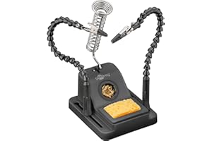 goobay 76561 Aide à la soudure avec 2 cols de cygne flexibles avec pinces crocodiles, support de fer à souder, éponge à souder et laine de nettoyage – Pour platines, modélisme et bricolage