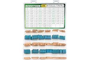 SCOOYUCK Widerstand Sortiment 2W 1 ohm bis 1M ohm 34 Werte 170 Stück Widerstände Kit ± 1% Toleranz Widerstand Set