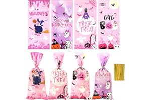 OZOSHINE 100pcs Sachet Bonbon Halloween Sac Bonbons Halloween Enfant Sac Plastique Pochette Cellophane Pour Biscuits Patisserie Candy Friandises Fournitures de Fête D'halloween Déco Party Favors