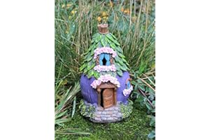 HH HOME HUT Fairy House Solar Garden Ornament Pixie Lawn Secret Gift (Leaf Roof)