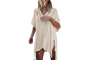 HAIGOU Damen Gestrickte Strandkleid Sommer Strandponcho Strandurlaub Badeanzug Bikini Cover-Ups