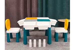 Florappy Kid's Multi-Function Activity Table and Chair Set - Waterproof, Toy Storage, Paddling Pool, Sandpit, Building Block Compatible (1Table+2Chair, 51x51x51cm)