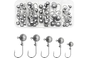 YIBANG 45 Stück Jigköpfe Sortiment, 2g 3.5g 5g 7g10g Runden Jighaken Angelhaken Gummifische Angeln Jighaken mit Round Kopf mit ​verschieden