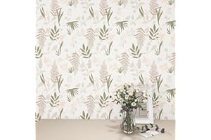 ICYEHAO Papel Pintado Hojas Verde y Marrón,44 x 1000cm Papel Pintado Autoadhesivo Blanco y Verde Papel Pintado Claro Papel Adhesivo para Muebles,Baño,Sala de Estar, Dormitorio,Cocina,Salón