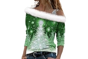BTBDYDH Pull Noel Femme Hauts à Manches Longues pour Femmes Pull Ample à la Mode imprimé de noël épaules dénudées Cadeau Noel Femme Pull Femme Chic Cadeau Noel Femme
