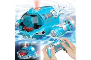 ACEMALL RC Boat, Swimming Pool Toys 2.4GHz Kids Remote Control Boats Rechargeable Remote Control Motorboat with Spray/Light Function/Double Propellers For Pools Lakes Boys Girls Toy Outdoor Gifts (Blue)