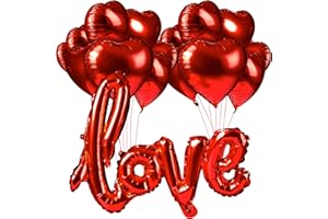 REDSTAR Valentines Love Balloon Set - 30 x Red Heart Shaped Balloons and 1 x Love Balloon with Ribbon and Inflation Tube, Foil Balloons for Valentine's Day, Proposals, Weddings, Romantic Balloons, Party Decor