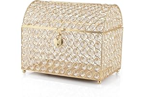 BIMUYI Large Wedding Card Box, Treasure Chest Wedding Money Holder with Heart Shaped Lock, Crystal Bead Card Receiving Box for Reception, Anniversary, Birthday Party