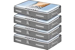 WSRYX 4 Stück Unterbett-Aufbewahrungstaschen mit Deckel, faltbare große Unterbett-Aufbewahrungsboxen mit Reißverschlüssen, Kleidung, Bettwäsche, Bettdecken-Organizer, verstärkte Griffe (4 Stück, grau)