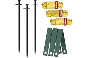 Aoipend Heavy Duty Tree Stakes Kit, Tree Supports for Leaning Tree 3pcs Metal Stakes-3pcs Tree Straps-40ft Reflective Guy Lines Resistant to Strong Winds Anchoring Kits for Young Trees Outdoor Tent